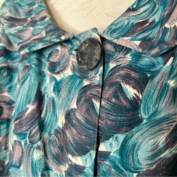 Vintage 60s Cropped Satin Jacket Psychedelic Pattern Sailor Collar 3/4 Sleeve M - Picture 11 of 16